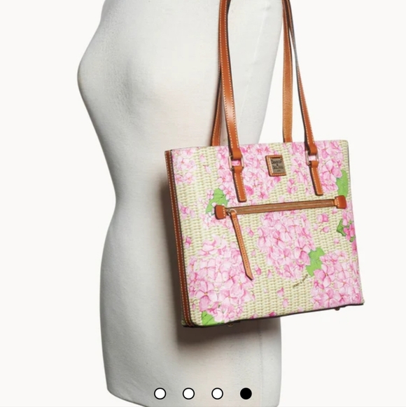 Dooney & Bourke Pink Floral Tote with Brown Leather Straps - Picture 4 of 6
